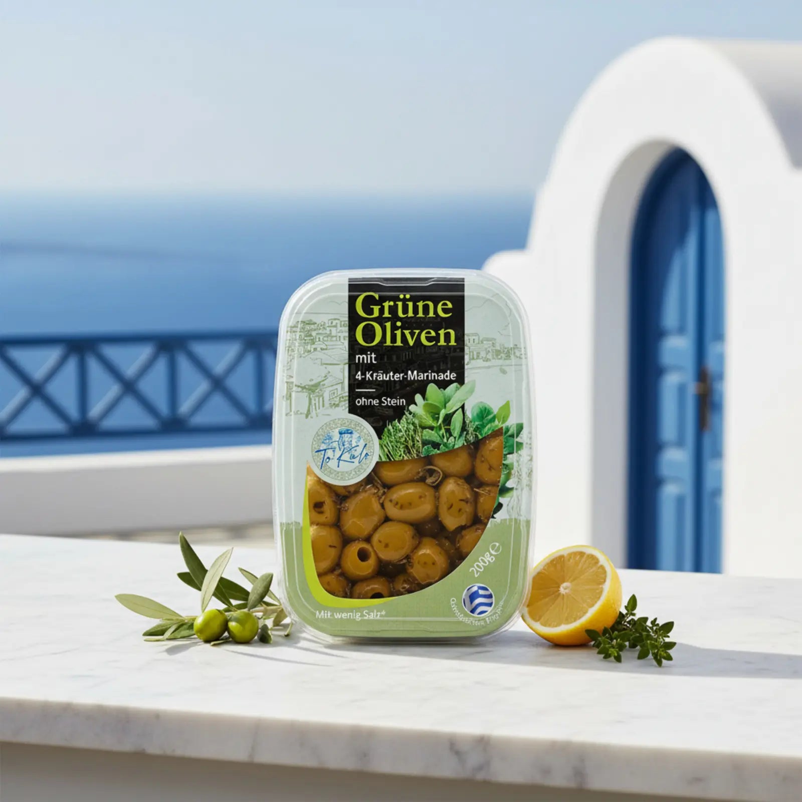 Grüne Oliven mit 4 Kräutern 200g