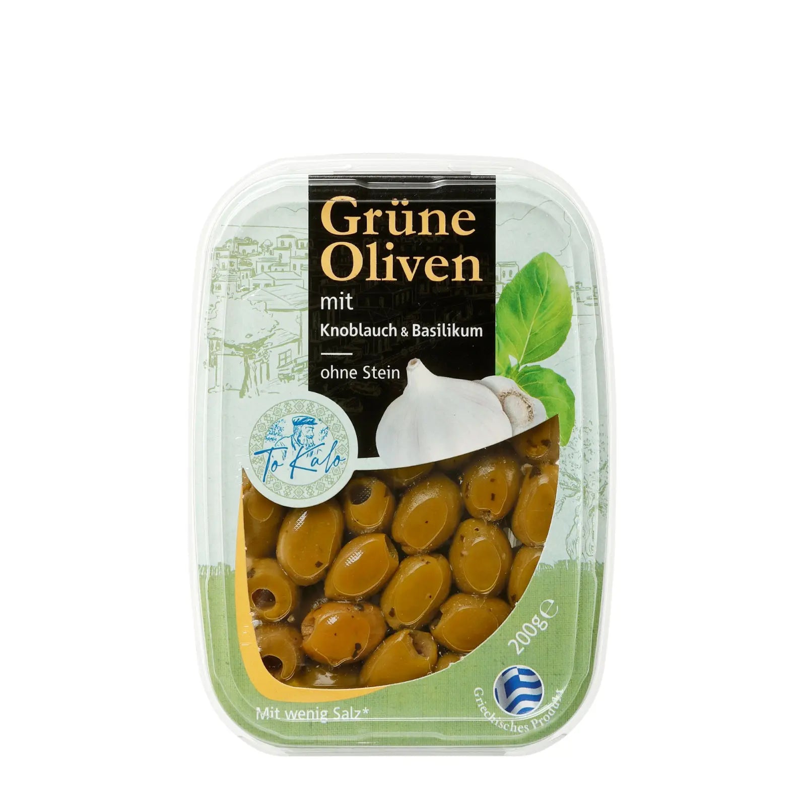 Grüne Oliven mit Knoblauch 200g
