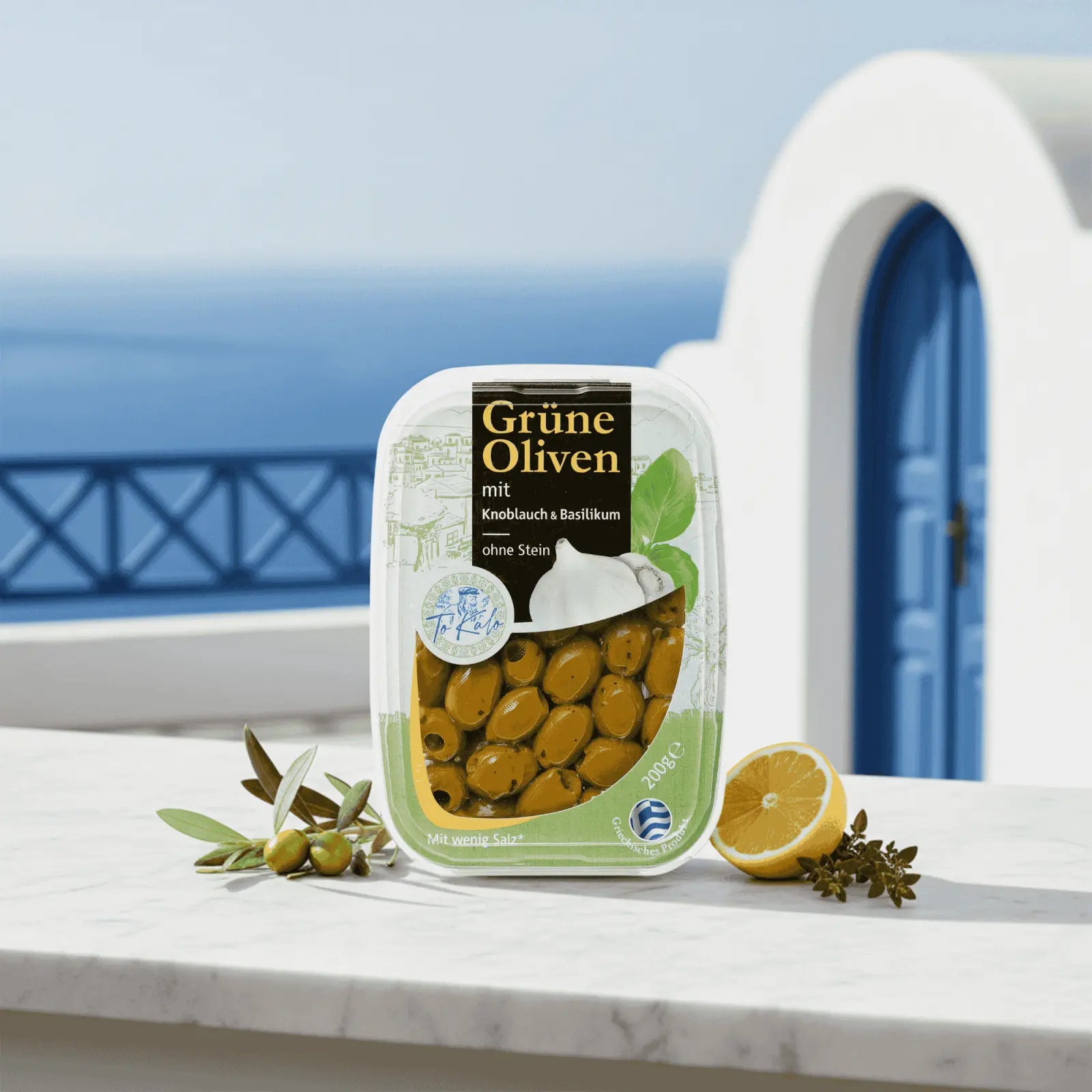 Grüne Oliven mit Knoblauch 200g